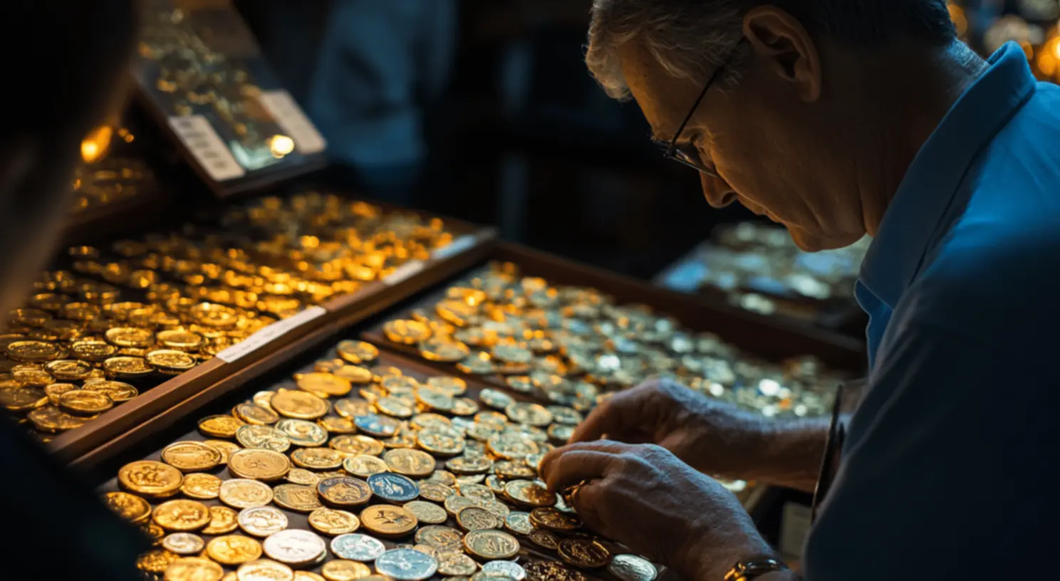 Interior de uma loja de numismática Loja de numismática
