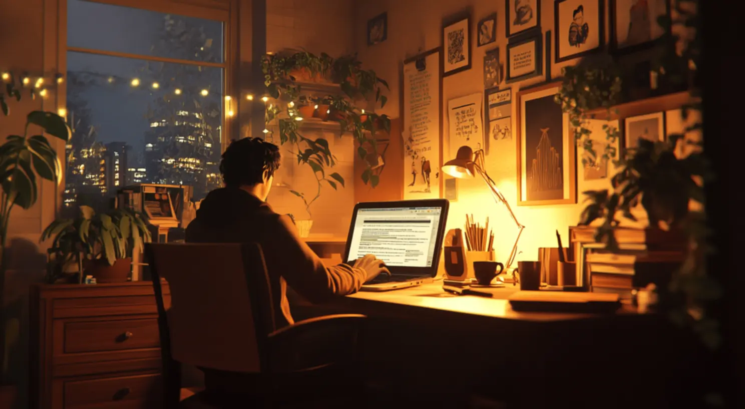 Pessoa utilizando computador para revisão de textos e formulários