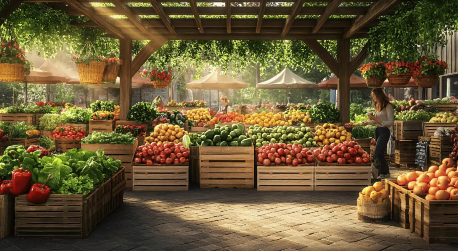 Uma variedade de frutas e vegetais