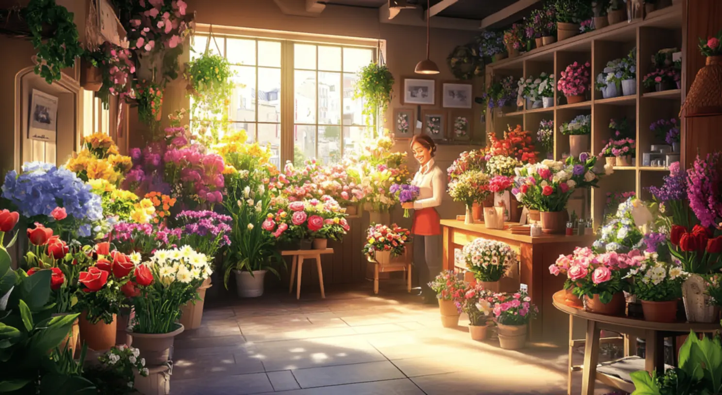 Vasos com flores coloridas