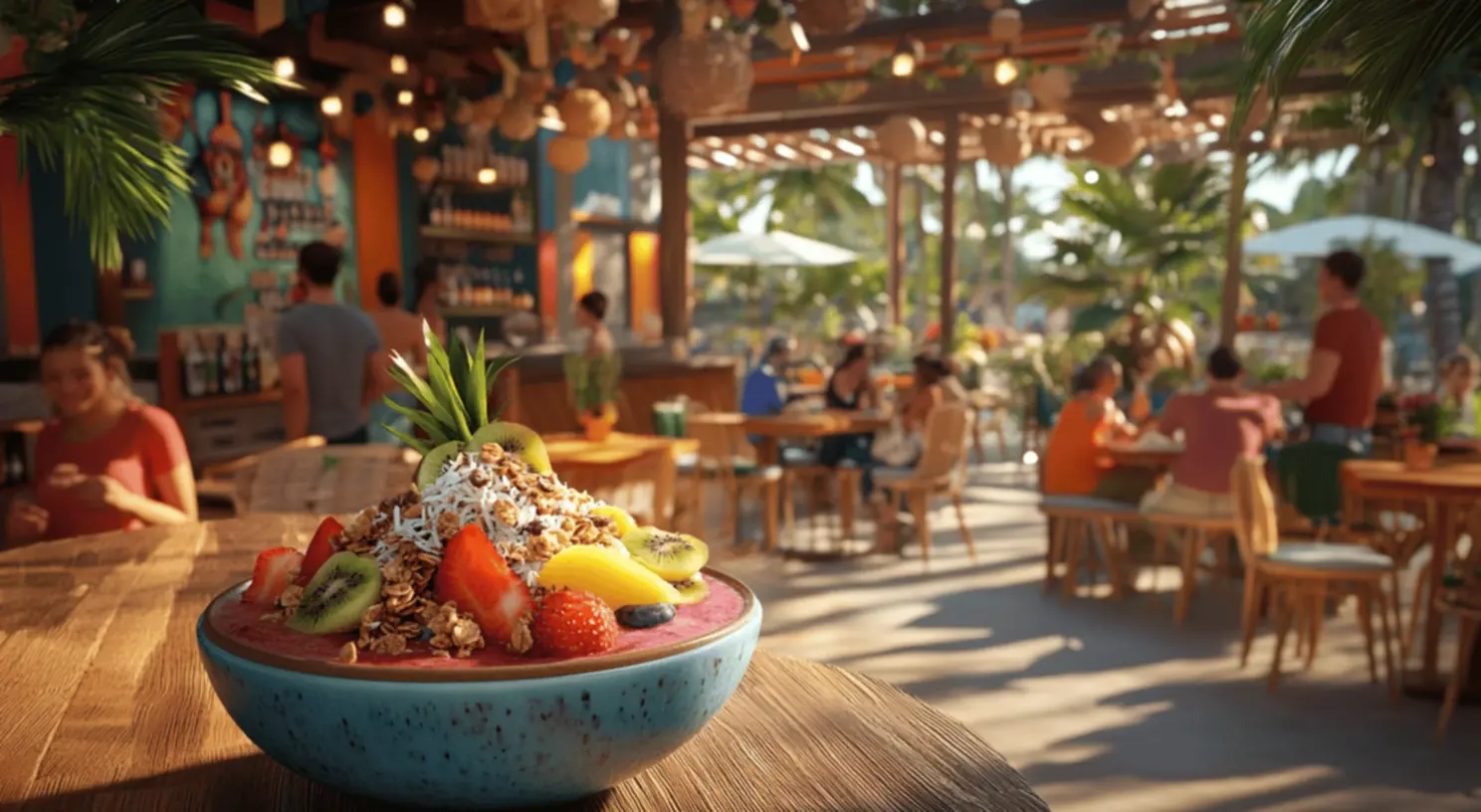 Clientes felizes desfrutando de açaí