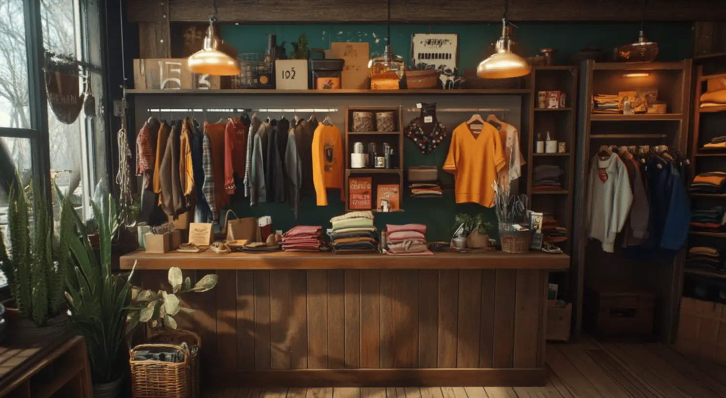 Ambiente de brechó vintage acolhedor Interior de um brechó com roupas vintage