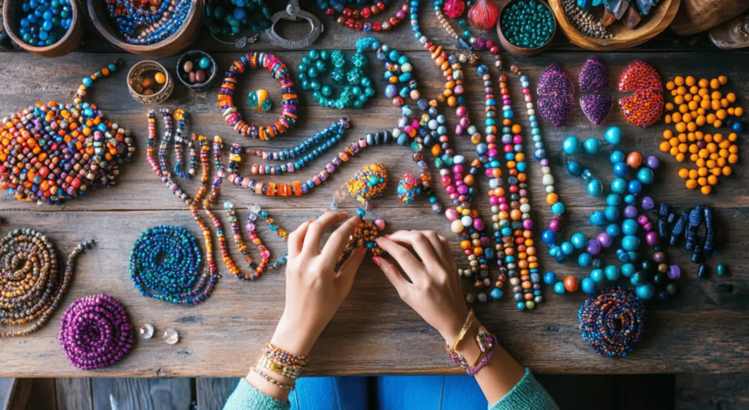 Cores vibrantes de miçangas Miçangas em destaque e suas cores vibrantes