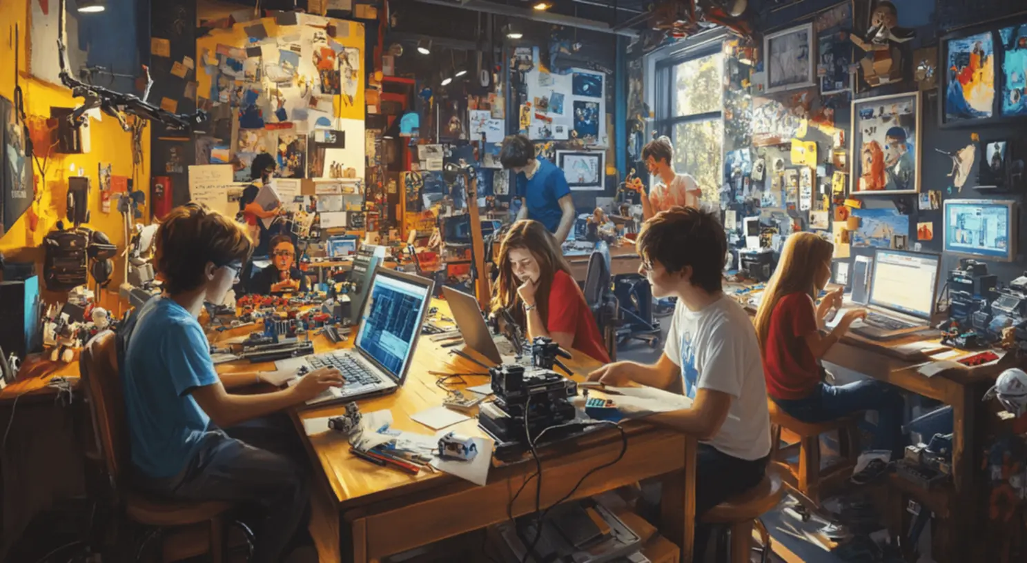 A programação é uma habilidade valiosa para o futuro. Adolescentes aprendendo programação