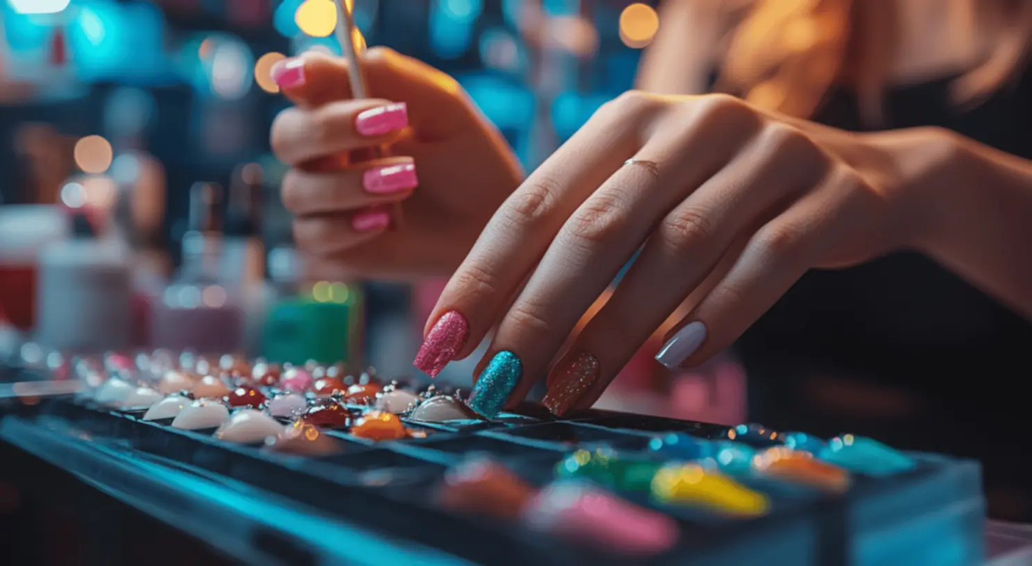 Arte e cores nas unhas: a inspiração de um nail designer Nail designer em ação criando unhas incrivelmente decoradas