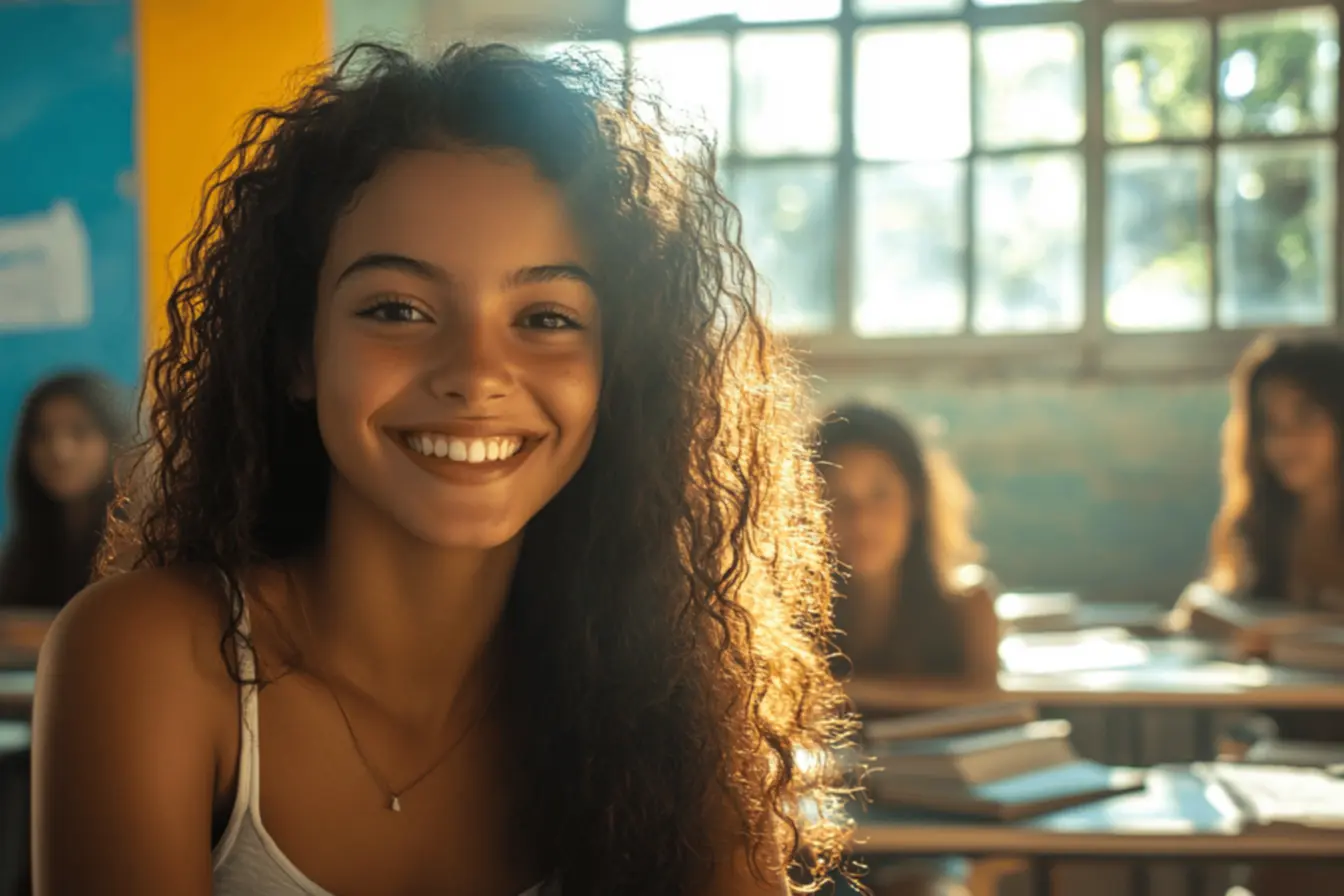 Estudantes na sala de aula, desfrutando do ensino