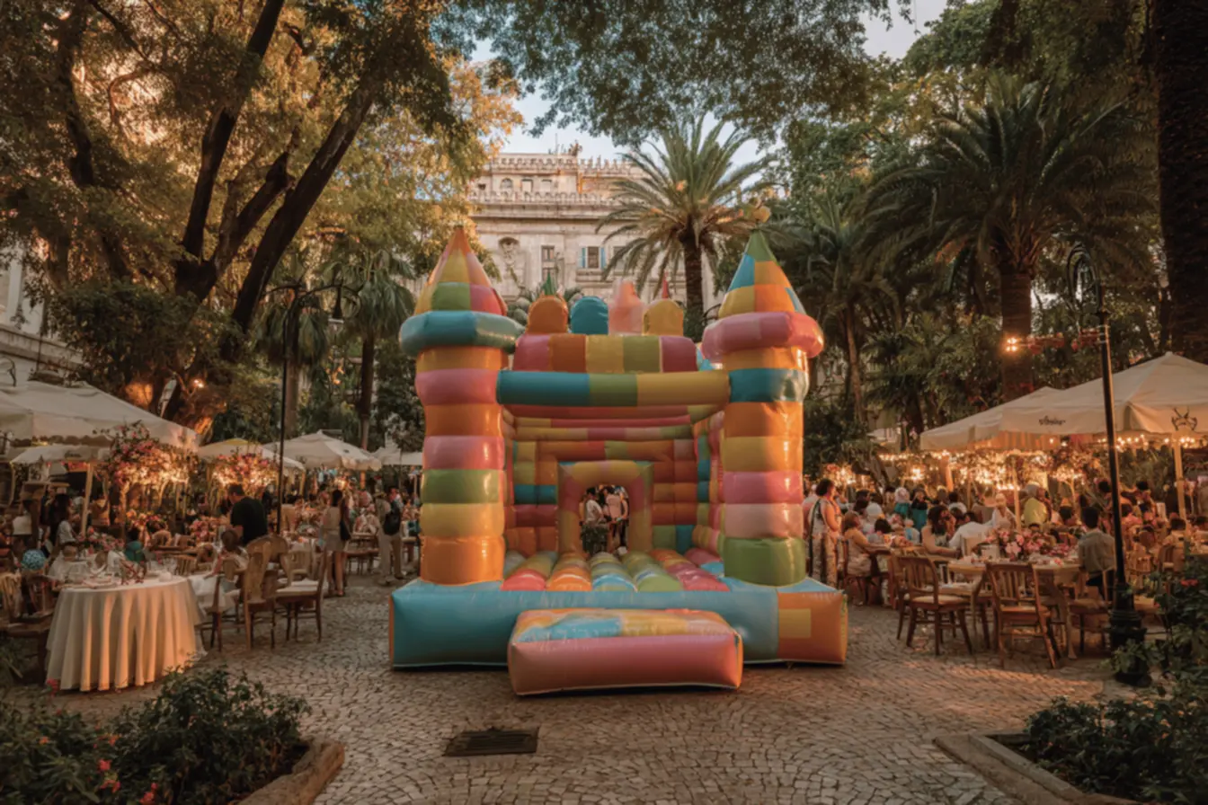 Equipamento de festa infantil sendo montado: Aluguel Lucrativo