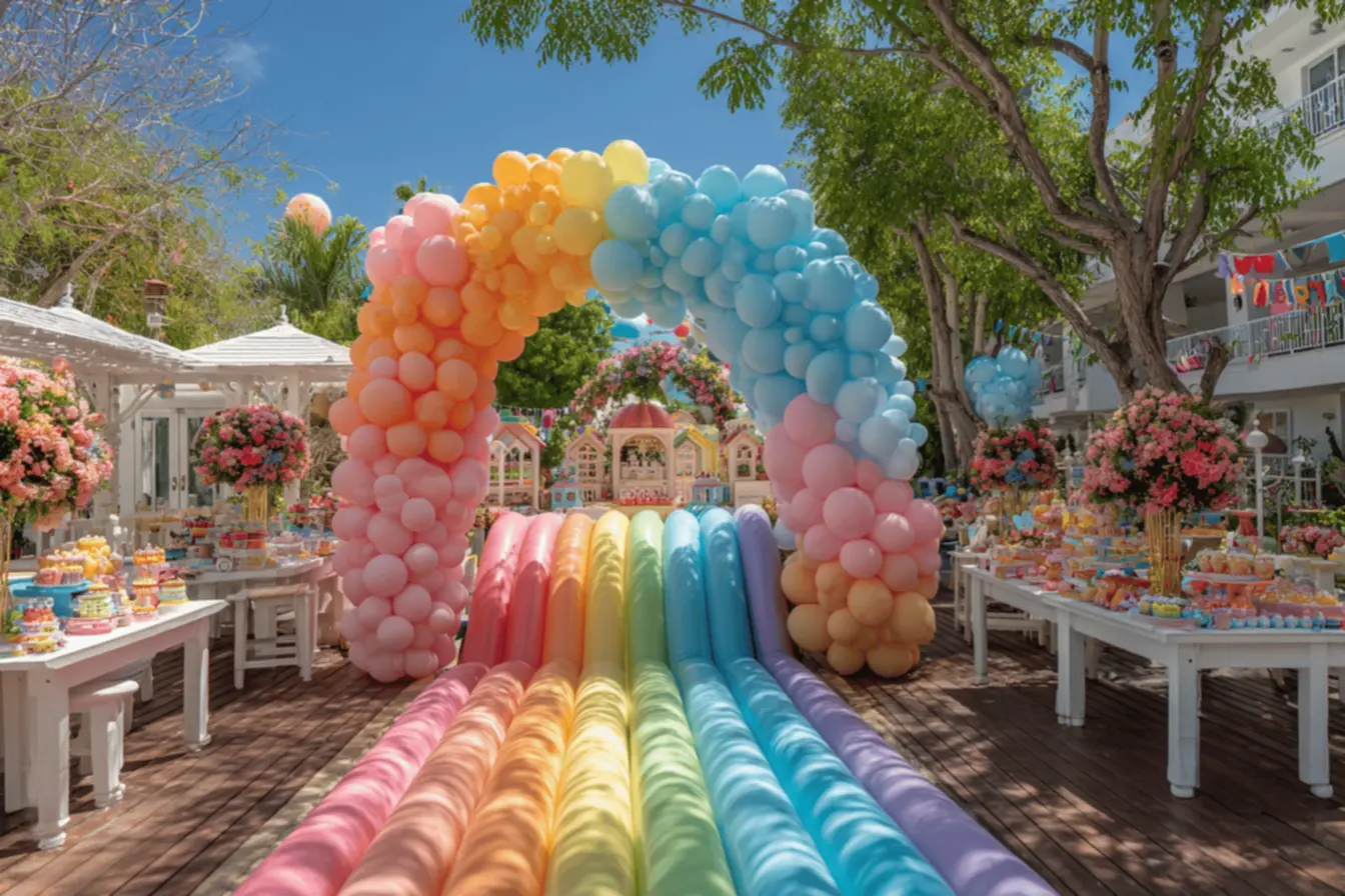 Evento com brinquedos infláveis, mostrando Divulgação lucrativa