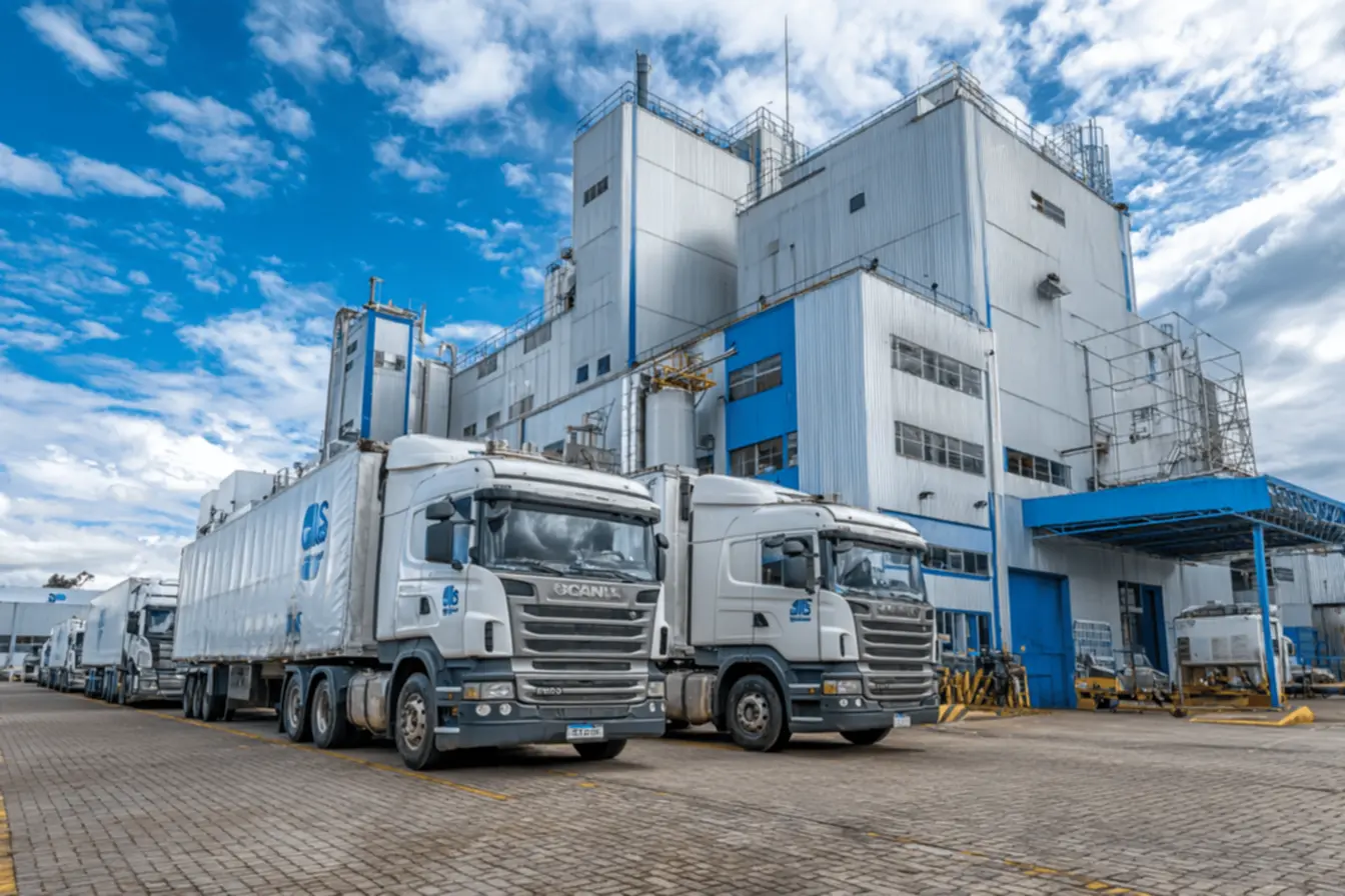 Fachada moderna de um dos centros de distribuição da JBS, mostrando a infraestrutura dos Frigoríficos JBS Brasil.