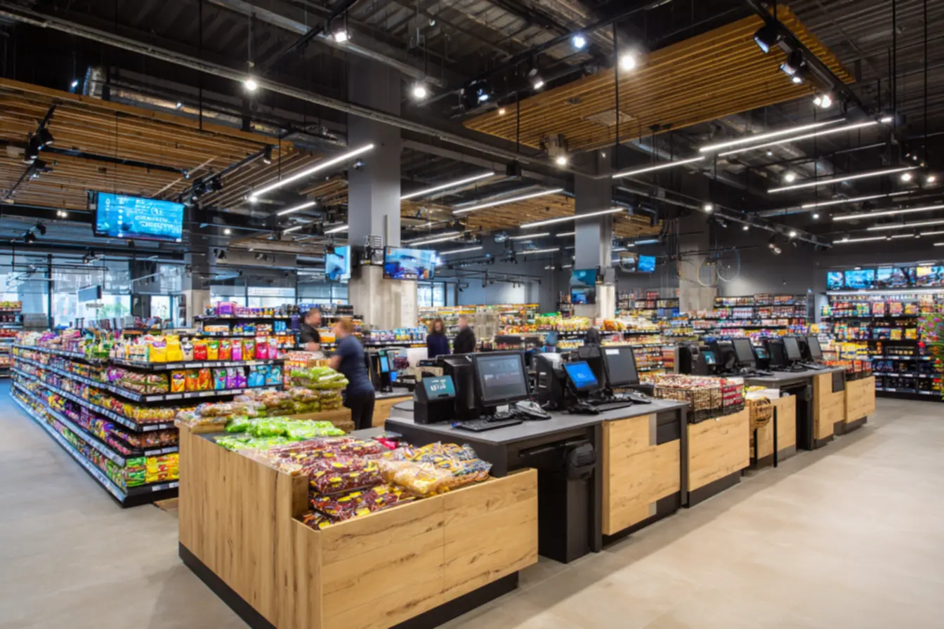 Detalhes da estrutura e equipamentos de um supermercado de médio porte, exemplificando quanto custa montar um supermercado de medio porte.