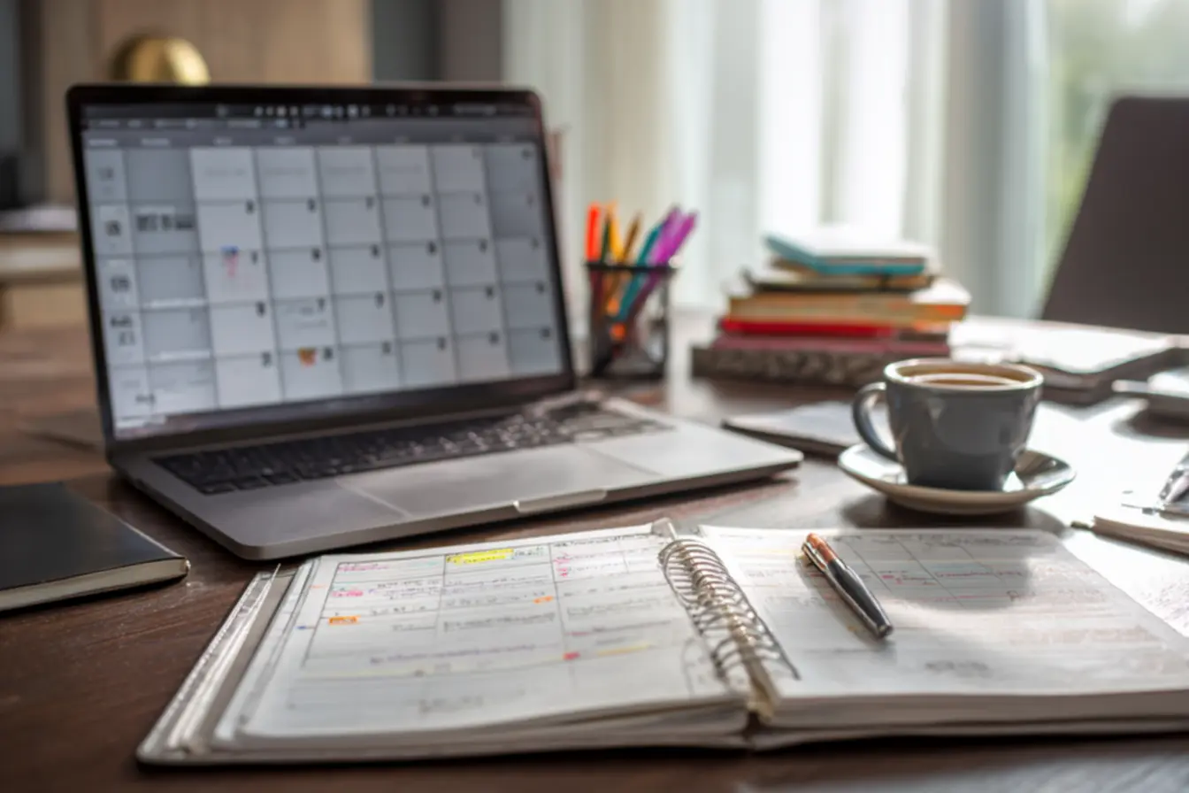 Calendário editorial organizado com ícones de conteúdo para Instagram, mostrando um planejamento de conteudo instagram eficaz