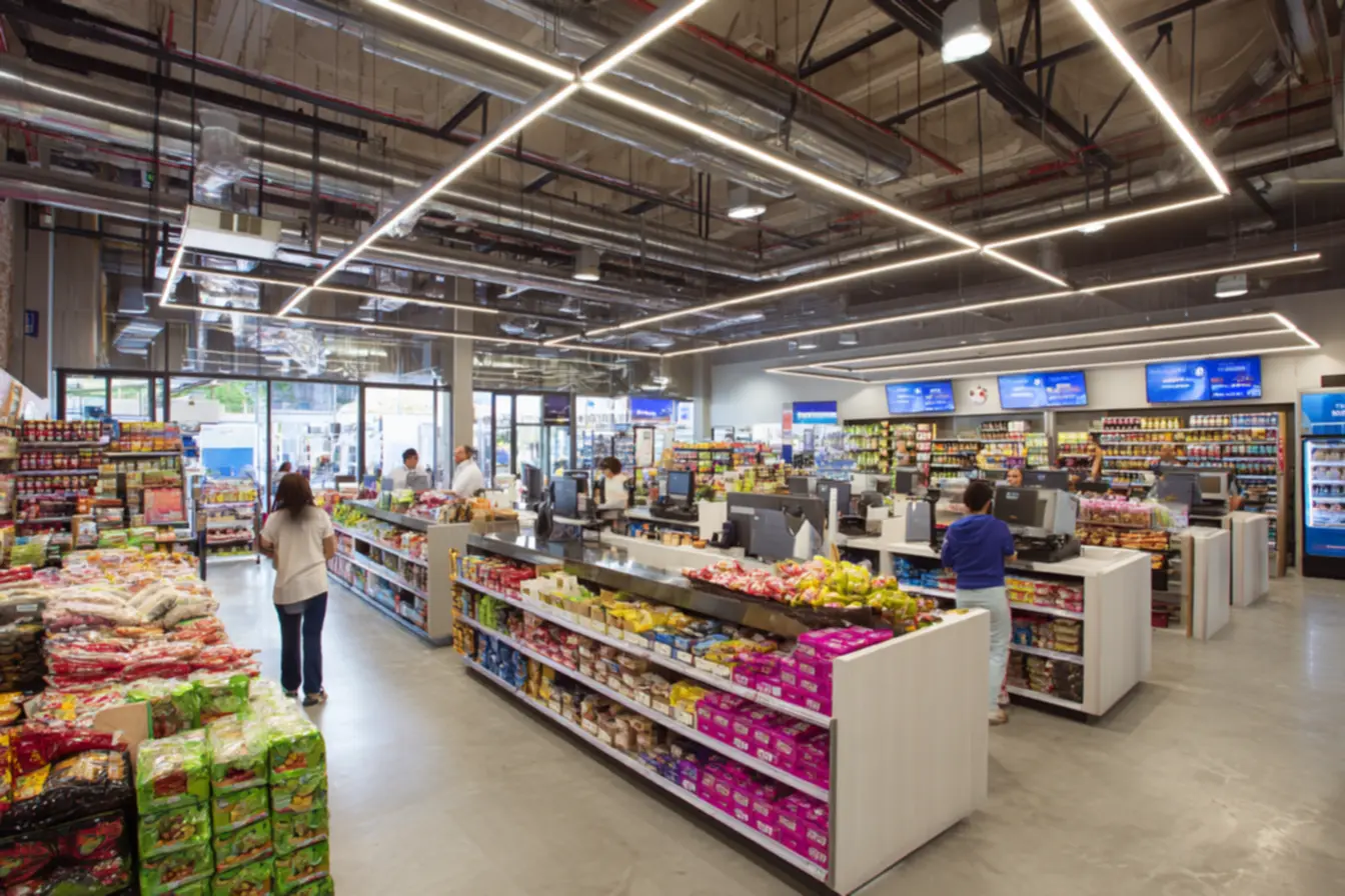 Prateleiras cheias de produtos, ilustrando o investimento em estoque inicial para um supermercado de médio porte e quanto custa montar um supermercado de medio porte.