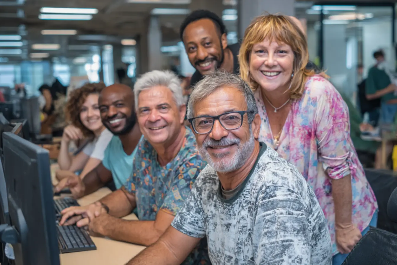Pessoa madura em um laptop, representando as profissoes perfeitas para recomecar depois dos 50.