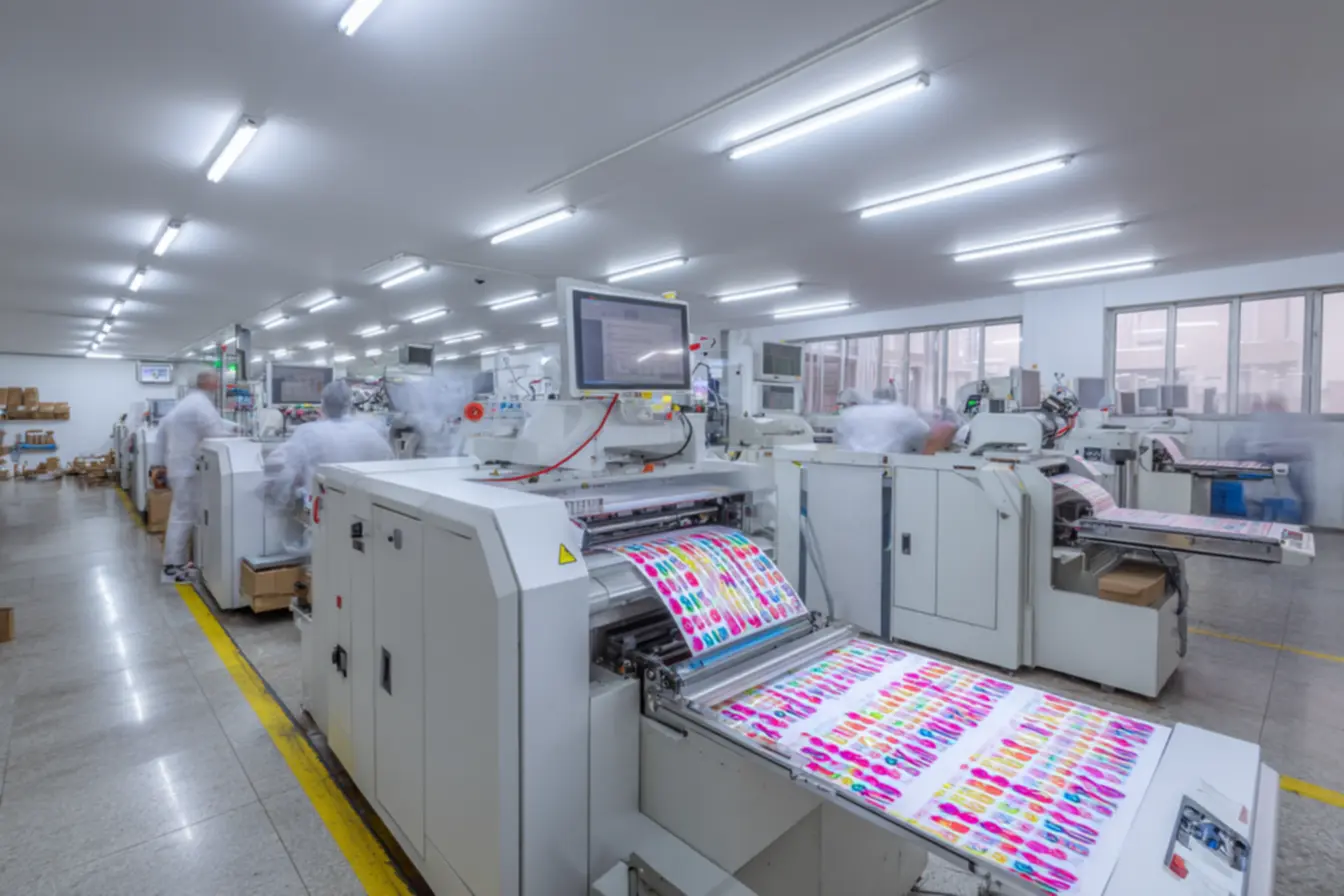 Adesivos sendo produzidos em fabrica de adesivos