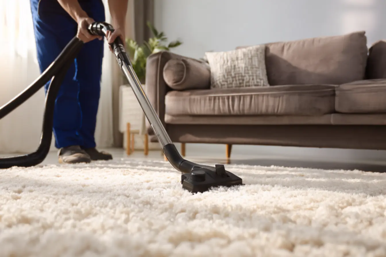 Pessoa fazendo a finalização da lavagem de um tapete, com o slogan como montar uma empresa de lavagem de tapetes e estofados a seco em destaque.