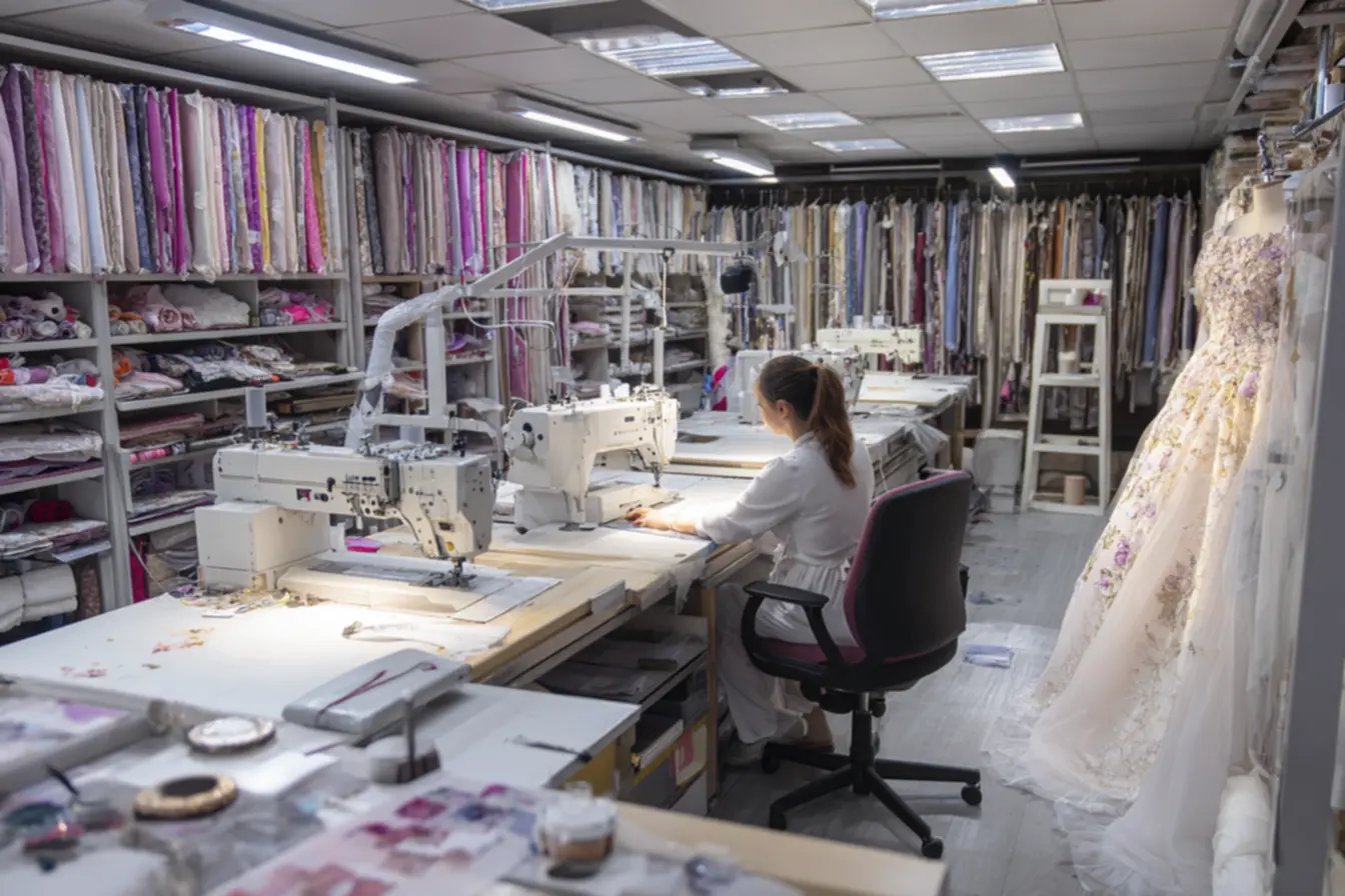 Detalhes de costura em uma peça de roupa, representando empresas que fornecem servico de costura