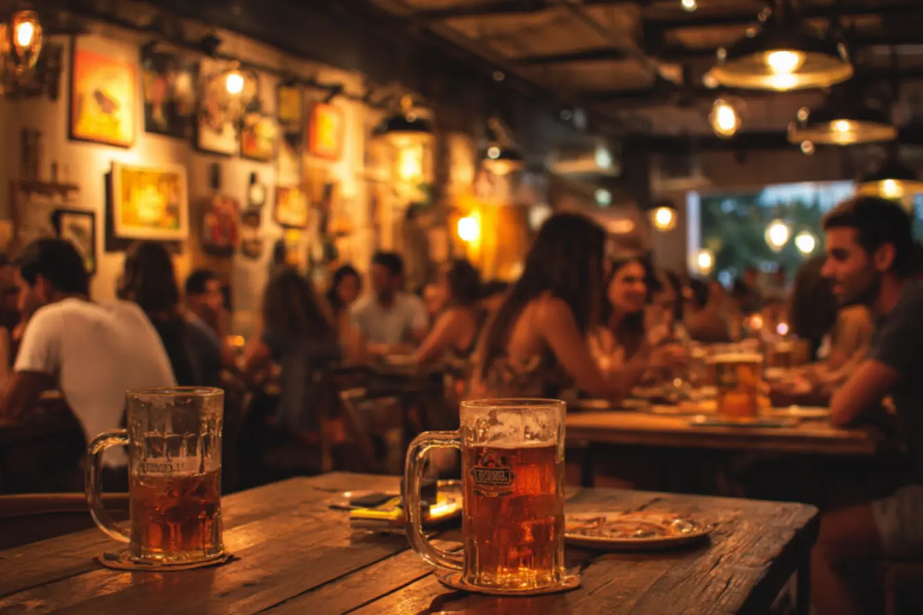 Marcas de chopp mais vendidas no brasil: uma pessoa servindo um chopp em um bar moderno
