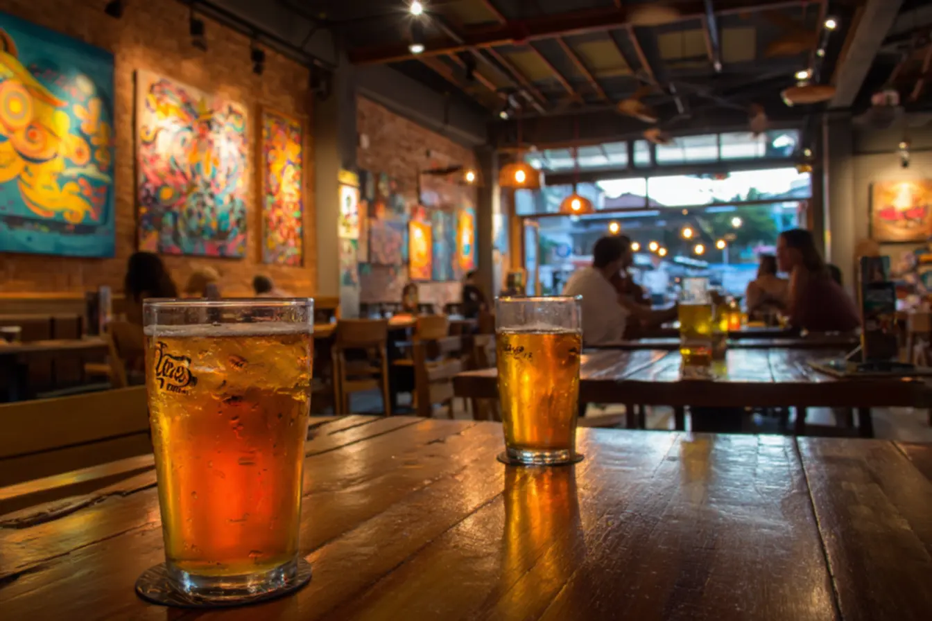 Marcas de chopp mais vendidas no brasil: variedade de chopps servidos em um bar