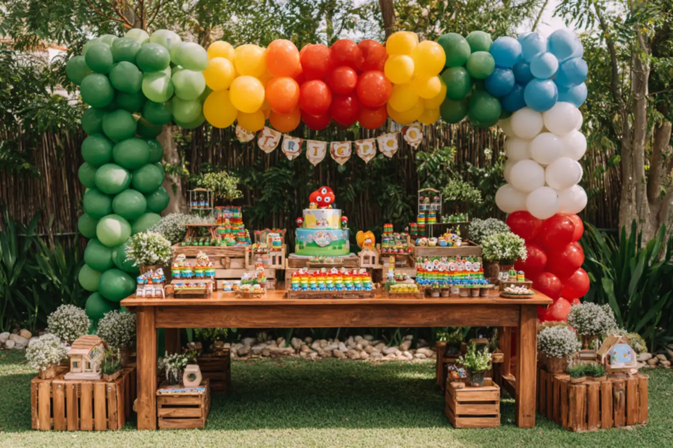 Criança pequena feliz brincando em festa de aniversario para criancas pequenas