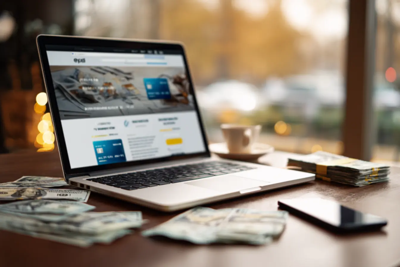 Tablet mostrando cartao de credito online aprovado na hora em uso.