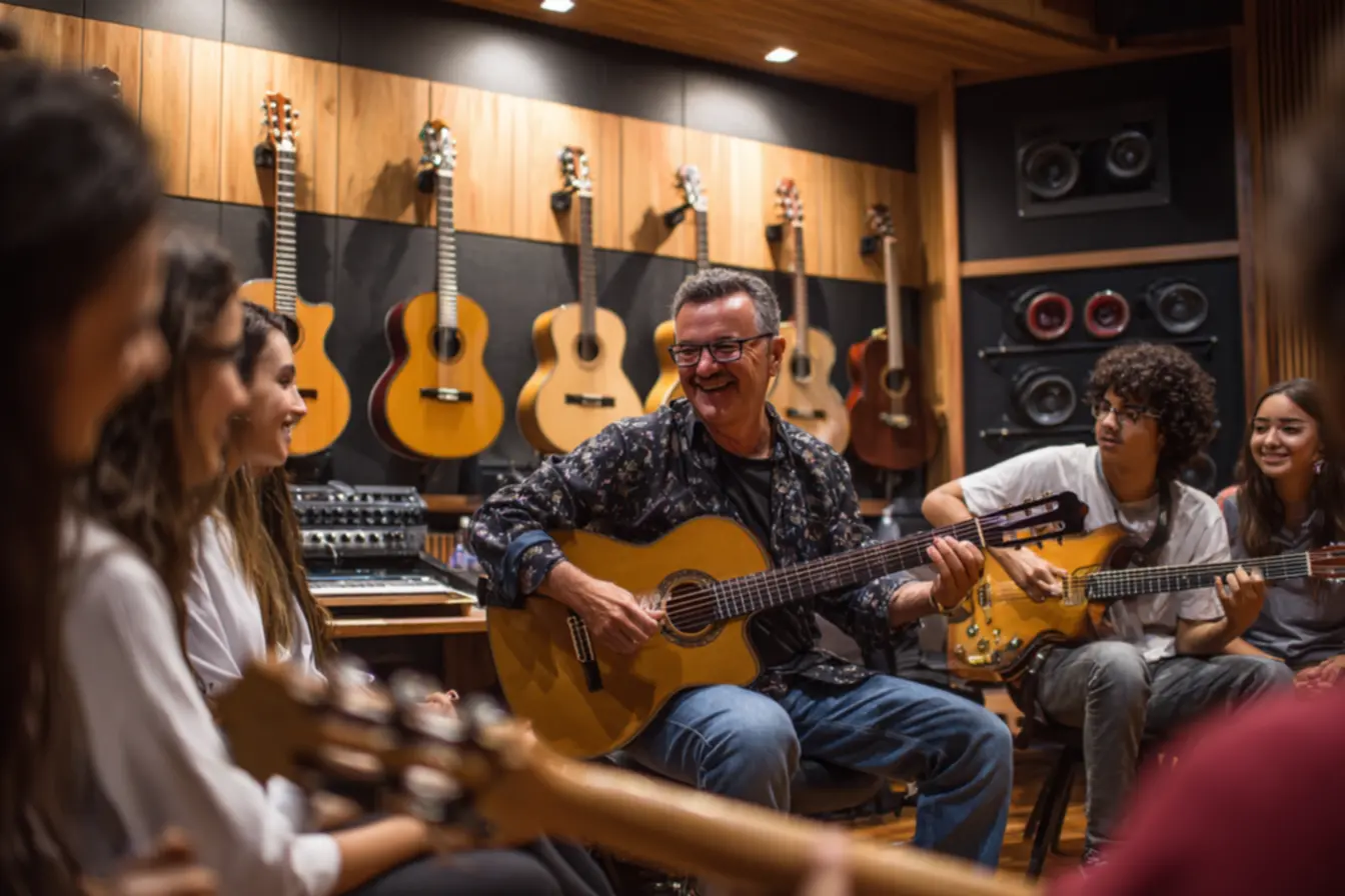 Pessoa com a guitarra pensando em erros ao tentar ganhar dinheiro com curso de guitarra