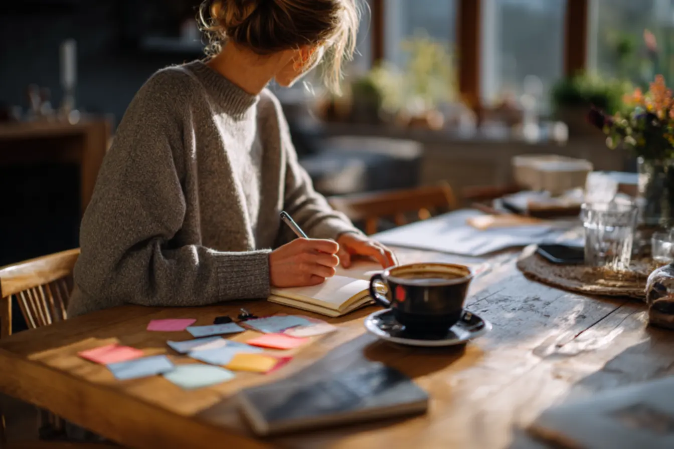 Pessoa sentada na mesa com contas e calculadora, pensando em como economizar ganhando pouco dinheiro