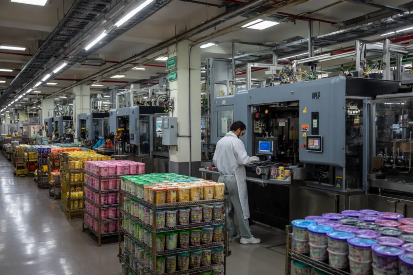 Fábrica de iogurte em uma pequena indústria