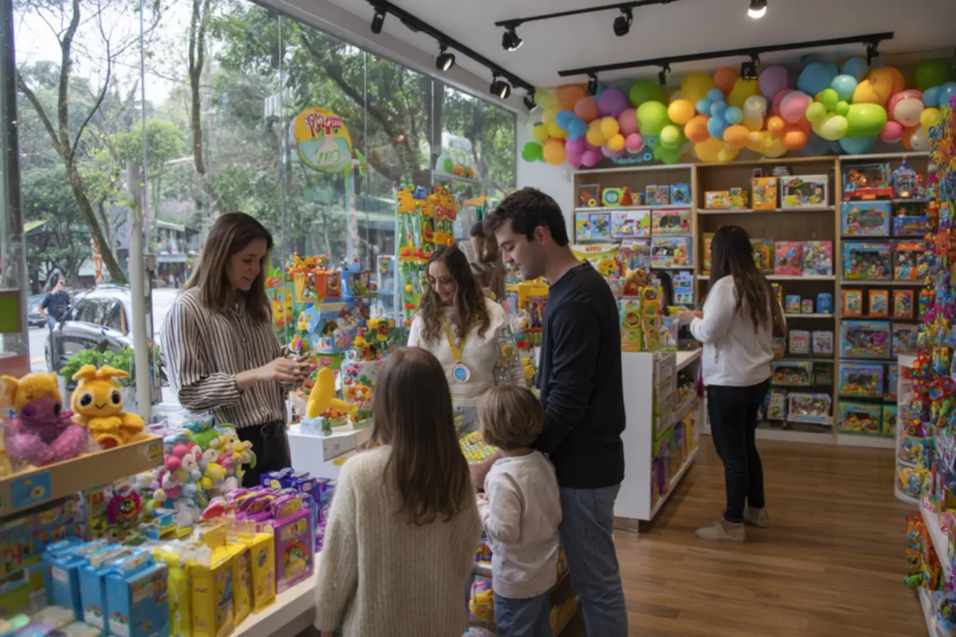 Fachada de uma loja da franquia ri happy com crianças brincando