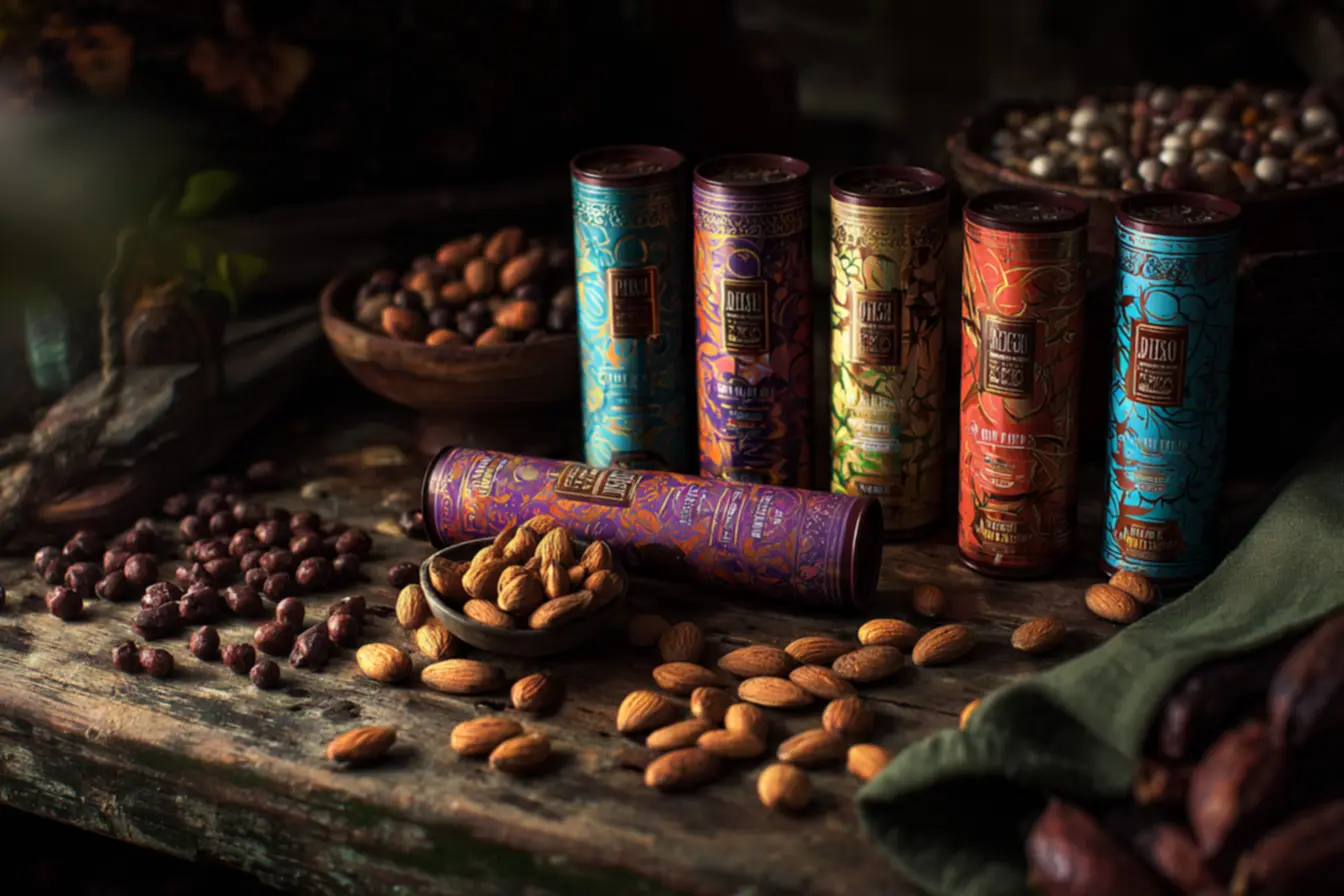 Variedade de produtos de amendoim, incluindo marcas de pacoca