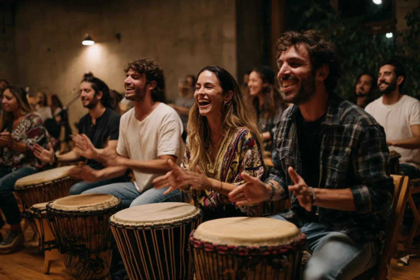 Instrutor demonstrando técnica em cursos para tocar pandeiro