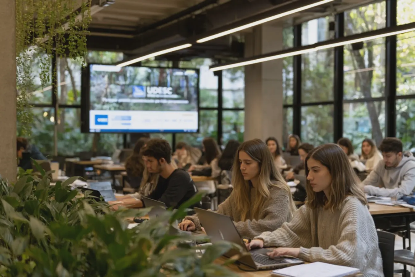 Estudantes discutindo gestão escolar em fórum virtual