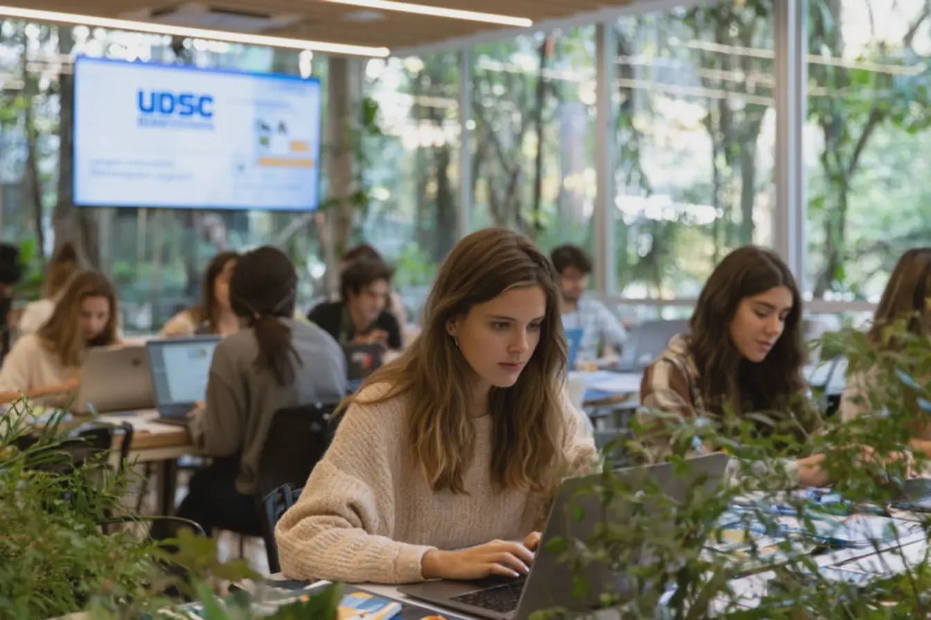 Profissional estudando gestão escolar a distância