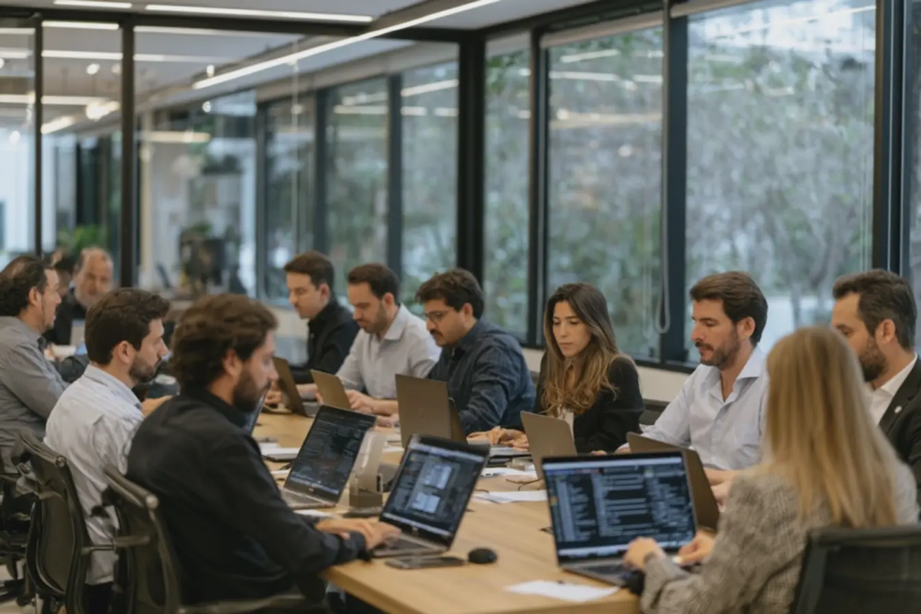 Sala de provas com candidatos realizando concurso